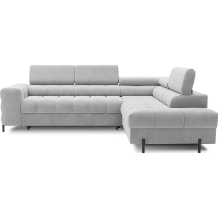 Canapé d'angle convertible - FERNAND VELOURS - en velours Luxe gris, 5 places, angle droit (vu de face)