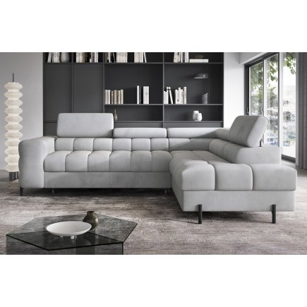 Canapé d'angle convertible - FERNAND VELOURS - en velours Luxe gris, 5 places, angle droit (vu de face)