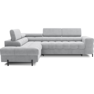 Canapé d'angle convertible, FERNAND VELOURS - en velours Luxe gris, 5 places, angle gauche (vu de face)