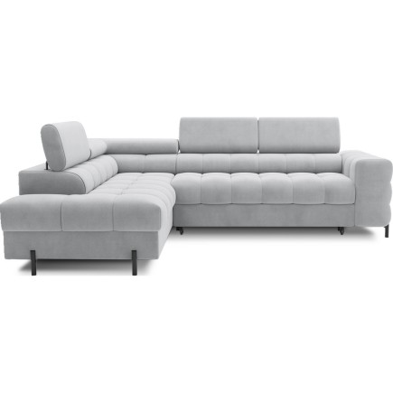 Canapé d'angle convertible, FERNAND VELOURS - en velours Luxe gris, 5 places, angle gauche (vu de face)