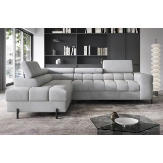 Canapé d'angle convertible, FERNAND VELOURS - en velours Luxe gris, 5 places, angle gauche (vu de face)