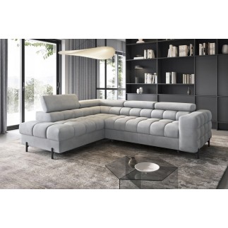 Canapé d'angle convertible, FERNAND VELOURS - en velours Luxe gris, 5 places, angle gauche (vu de face)