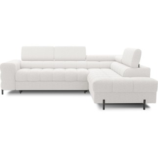 Canapé d'angle convertible, FERNAND tissu bouclette Luxe ivoire, 5 places, angle droit (vu de face)