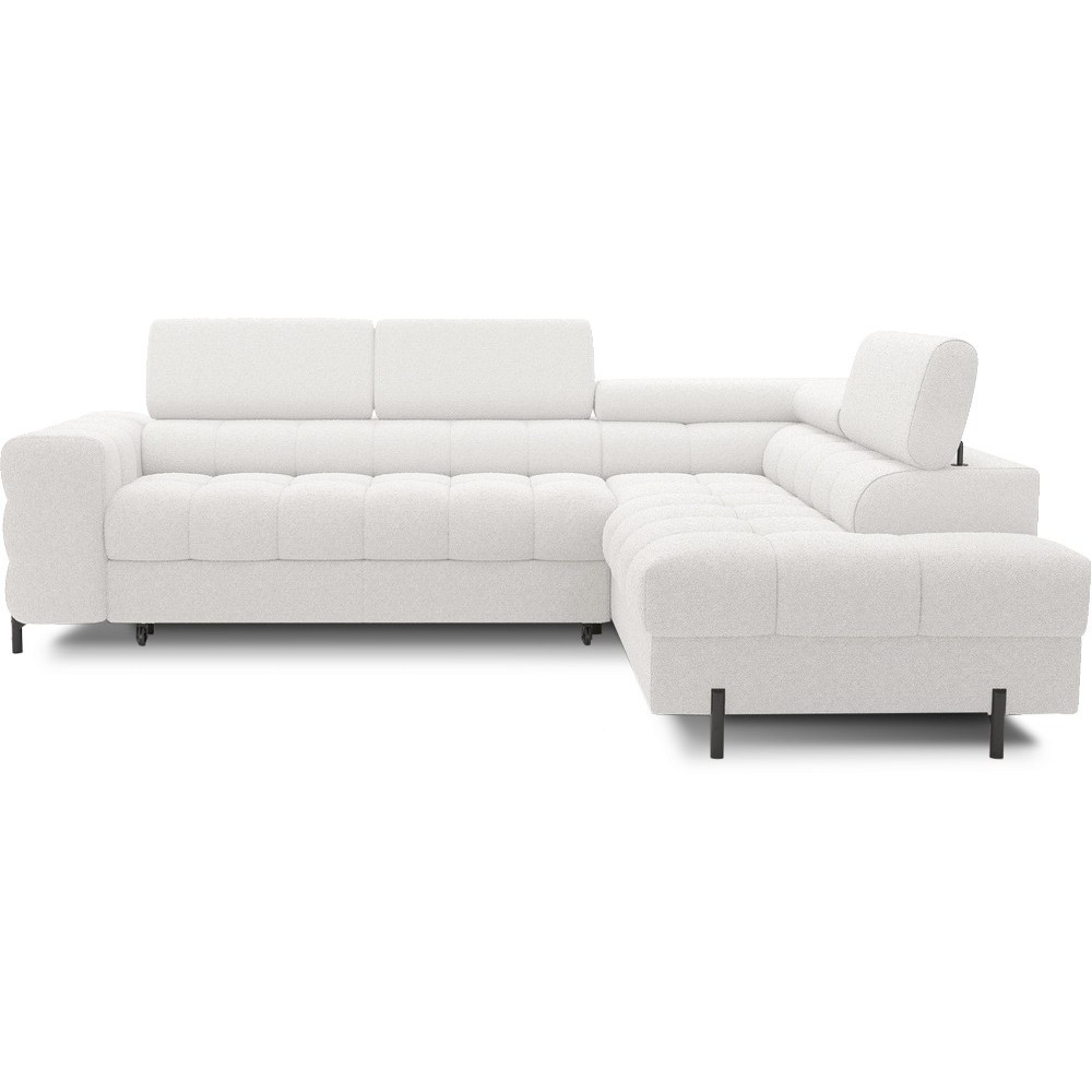 Canapé d'angle convertible, FERNAND tissu bouclette Luxe ivoire, 5 places, angle droit (vu de face)