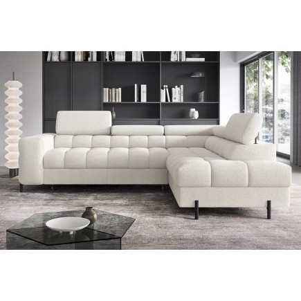 Canapé d'angle convertible, FERNAND tissu bouclette Luxe ivoire, 5 places, angle droit (vu de face)