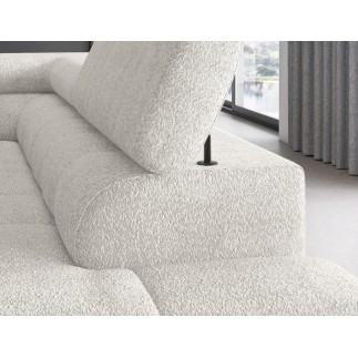 Canapé d'angle convertible, FERNAND tissu bouclette Luxe ivoire, 5 places, angle droit (vu de face)