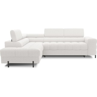 Canapé d'angle convertible FERNAND tissu bouclette Luxe ivoire, 5 places, angle gauche (vu de face)