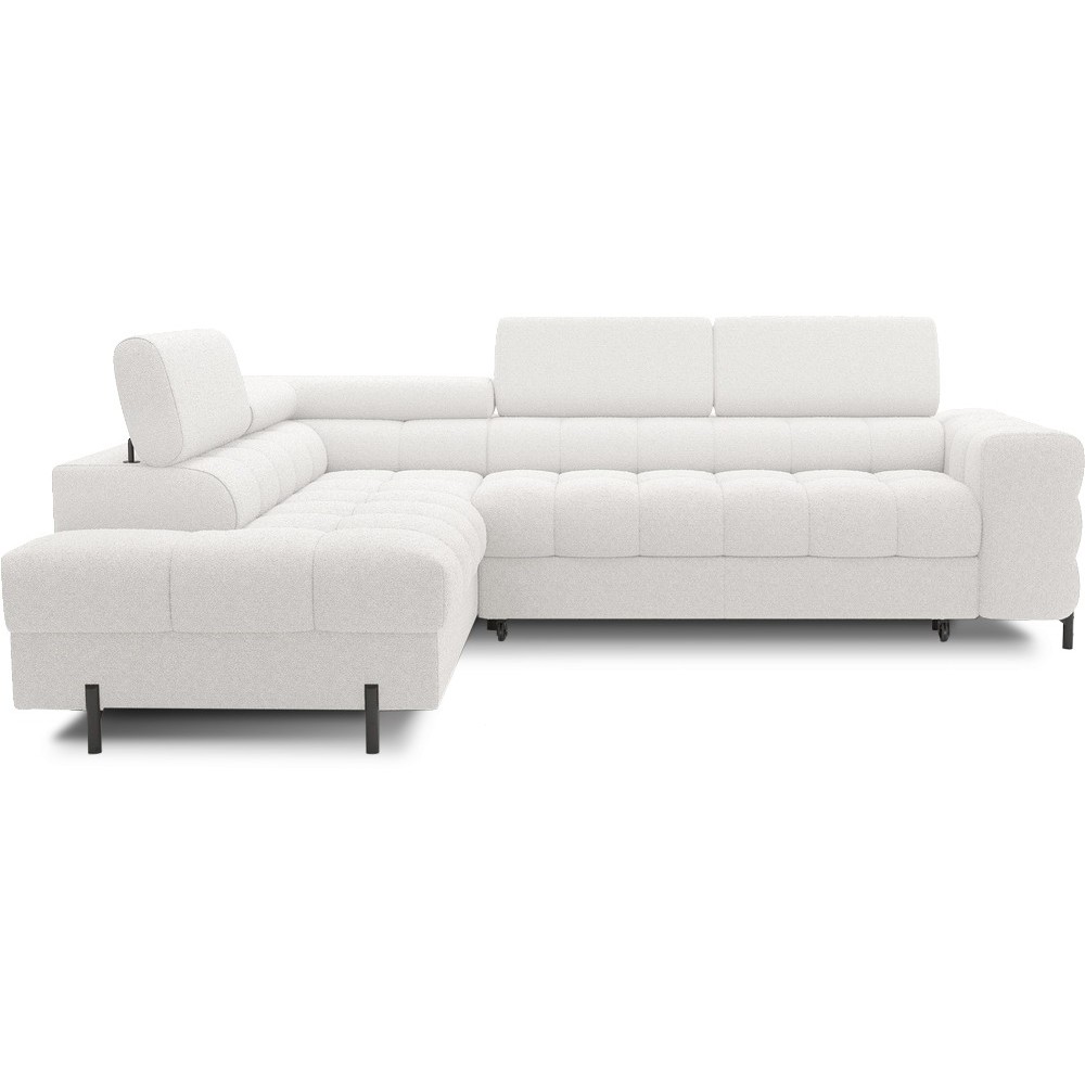 Canapé d'angle convertible FERNAND tissu bouclette Luxe ivoire, 5 places, angle gauche (vu de face)