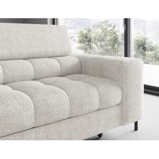 Canapé d'angle convertible FERNAND tissu bouclette Luxe ivoire, 5 places, angle gauche (vu de face)