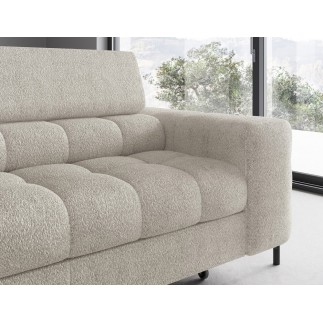 Canapé d'angle convertible FERNAND tissu bouclette Luxe beige, 5 places, angle gauche (vu de face)