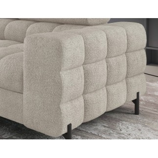Canapé d'angle convertible FERNAND tissu bouclette Luxe beige, 5 places, angle gauche (vu de face)