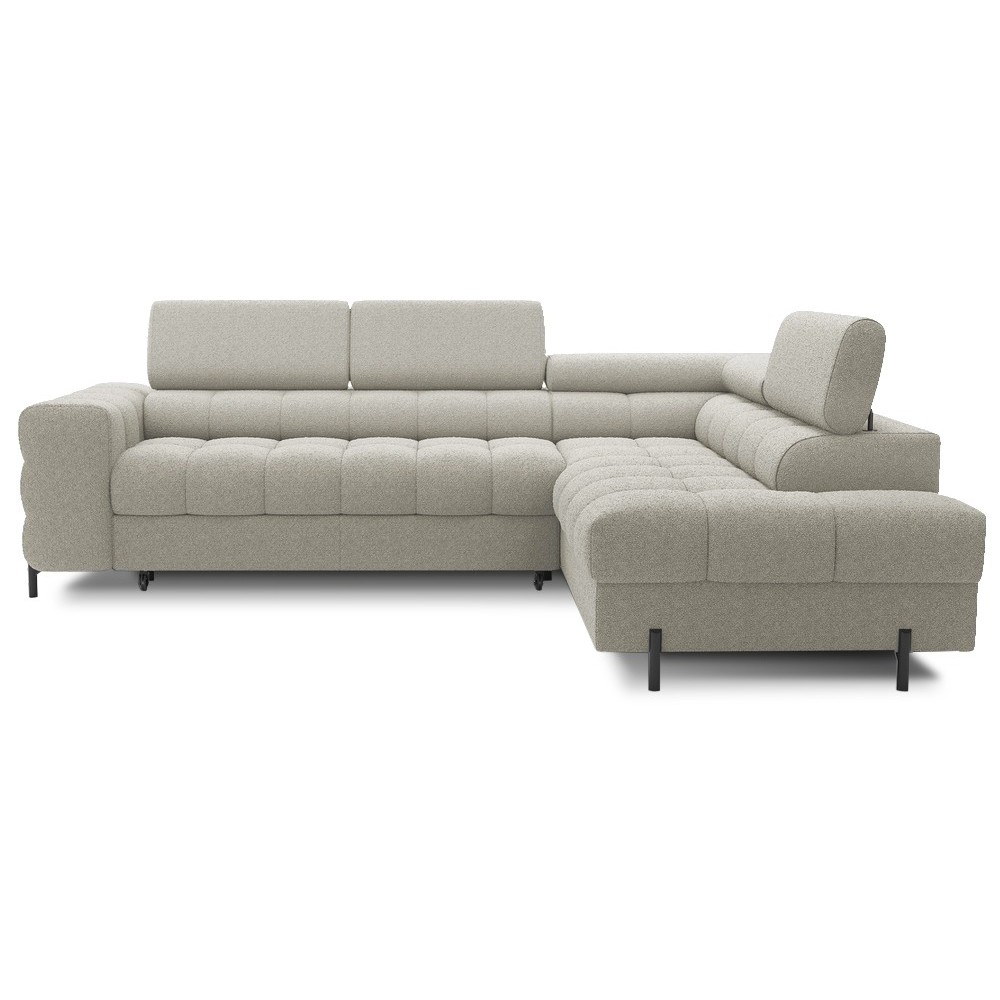 Canapé d'angle convertible, FERNAND tissu bouclette Luxe beige, 5 places, angle droit (vu de face)