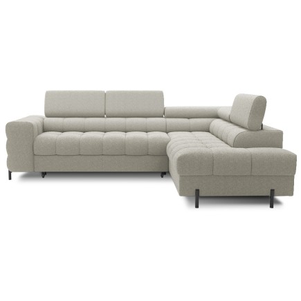 Canapé d'angle convertible, FERNAND tissu bouclette Luxe beige, 5 places, angle droit (vu de face)