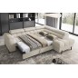 Canapé d'angle convertible, FERNAND tissu bouclette Luxe beige, 5 places, angle droit (vu de face)