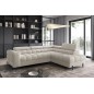 Canapé d'angle convertible, FERNAND tissu bouclette Luxe beige, 5 places, angle droit (vu de face)