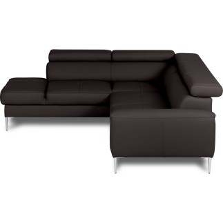 Canapé d'angle convertible en cuir italien luxe 5 places, Hombourg, coffre, chocolat, angle gauche