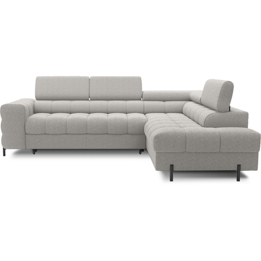 Canapé d'angle convertible, FERNAND tissu bouclette Luxe gris, 5 places, angle droit (vu de face)