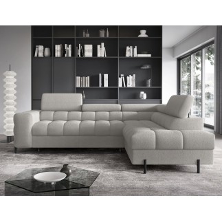 Canapé d'angle convertible, FERNAND tissu bouclette Luxe gris, 5 places, angle droit (vu de face)