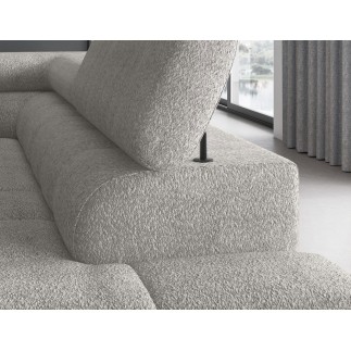 Canapé d'angle convertible, FERNAND tissu bouclette Luxe gris, 5 places, angle droit (vu de face)