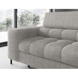 Canapé d'angle convertible, FERNAND tissu bouclette Luxe gris, 5 places, angle droit (vu de face)