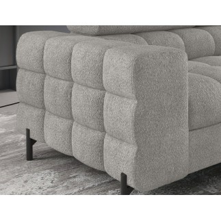 Canapé d'angle convertible, FERNAND tissu bouclette Luxe gris, 5 places, angle droit (vu de face)