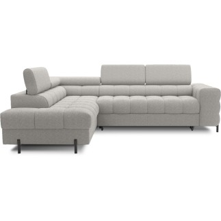 Canapé d'angle convertible FERNAND tissu bouclette Luxe gris, 5 places, angle gauche (vu de face)