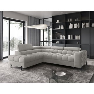 Canapé d'angle convertible FERNAND tissu bouclette Luxe gris, 5 places, angle gauche (vu de face)