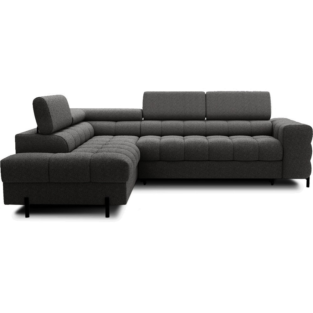 Canapé d'angle convertible FERNAND tissu bouclette Luxe gris anthracite, 5 places, angle gauche (vu de face)