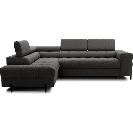 Canapé d'angle convertible FERNAND tissu bouclette Luxe gris anthracite, 5 places, angle gauche (vu de face)