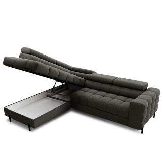 Canapé d'angle convertible FERNAND tissu bouclette Luxe gris anthracite, 5 places, angle gauche (vu de face)