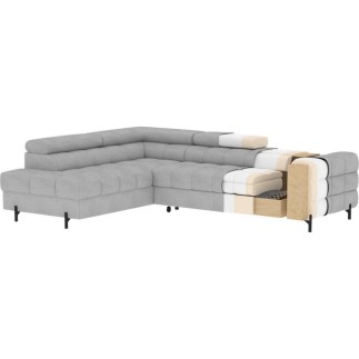 Canapé d'angle convertible FERNAND tissu bouclette Luxe gris anthracite, 5 places, angle gauche (vu de face)