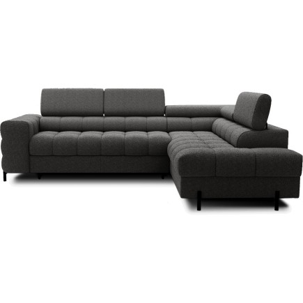 Canapé d'angle convertible, FERNAND tissu bouclette Luxe gris anthracite, 5 places, angle droit (vu de face)