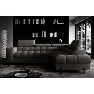 Canapé d'angle convertible, FERNAND tissu bouclette Luxe gris anthracite, 5 places, angle droit (vu de face)