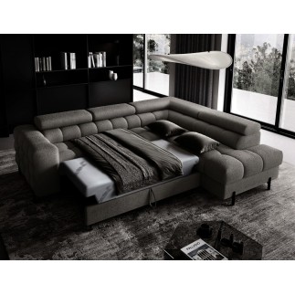 Canapé d'angle convertible, FERNAND tissu bouclette Luxe gris anthracite, 5 places, angle droit (vu de face)