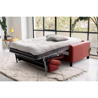 Canapé 3 places convertible en cuir italien de luxe ARUS, rouge foncé