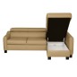Canapé d'angle convertible en cuir italien de luxe 5 places BRUCE, avec coffre, beige, angle droit (vu de face)