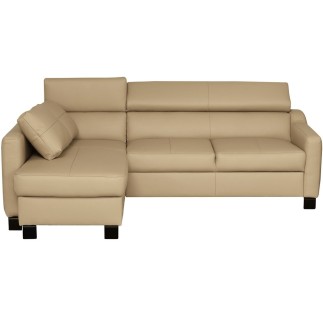 Canapé d'angle convertible en cuir italien de luxe 5 places - BRUCE, avec coffre, beige, angle gauche (vu de face)