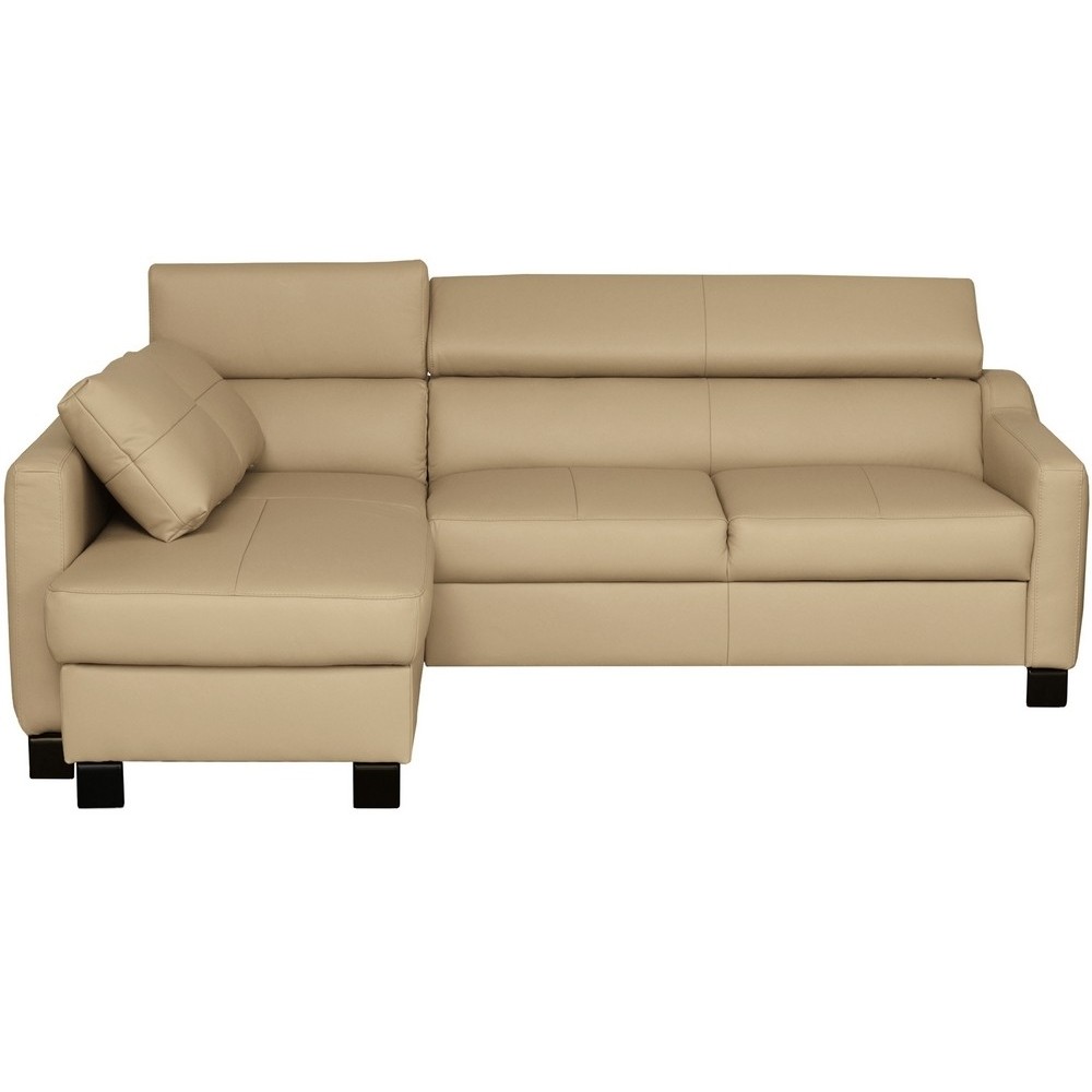 Canapé d'angle convertible en cuir italien de luxe 5 places - BRUCE, avec coffre, beige, angle gauche (vu de face)
