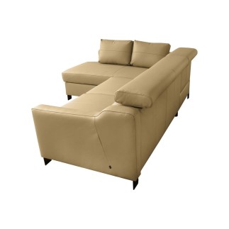 Canapé d'angle convertible en cuir italien de luxe 5 places - BRUCE, avec coffre, beige, angle gauche (vu de face)