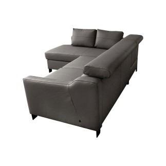 Canapé d'angle convertible en cuir italien de luxe 5 places BRUCE, avec coffre, gris foncé, angle gauche (vu de face)