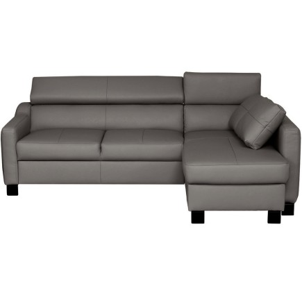 Canapé d'angle convertible en cuir italien de luxe 5 places BRUCE, avec coffre, gris foncé, angle droit (vu de face)