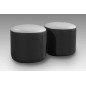 Ensemble de 2 poufs rond en cuir noir et blanc
