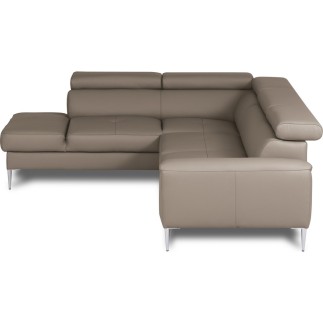 Canapé d'angle convertible en cuir italien luxe 5 places, Hombourg, coffre, taupe, angle gauche