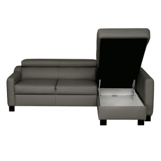 Canapé d'angle convertible en cuir italien de luxe 5 places BRUCE, avec coffre, gris foncé, angle droit (vu de face)