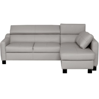 Canapé d'angle convertible en cuir italien de luxe 5 places BRUCE, avec coffre, gris clair, angle droit (vu de face)