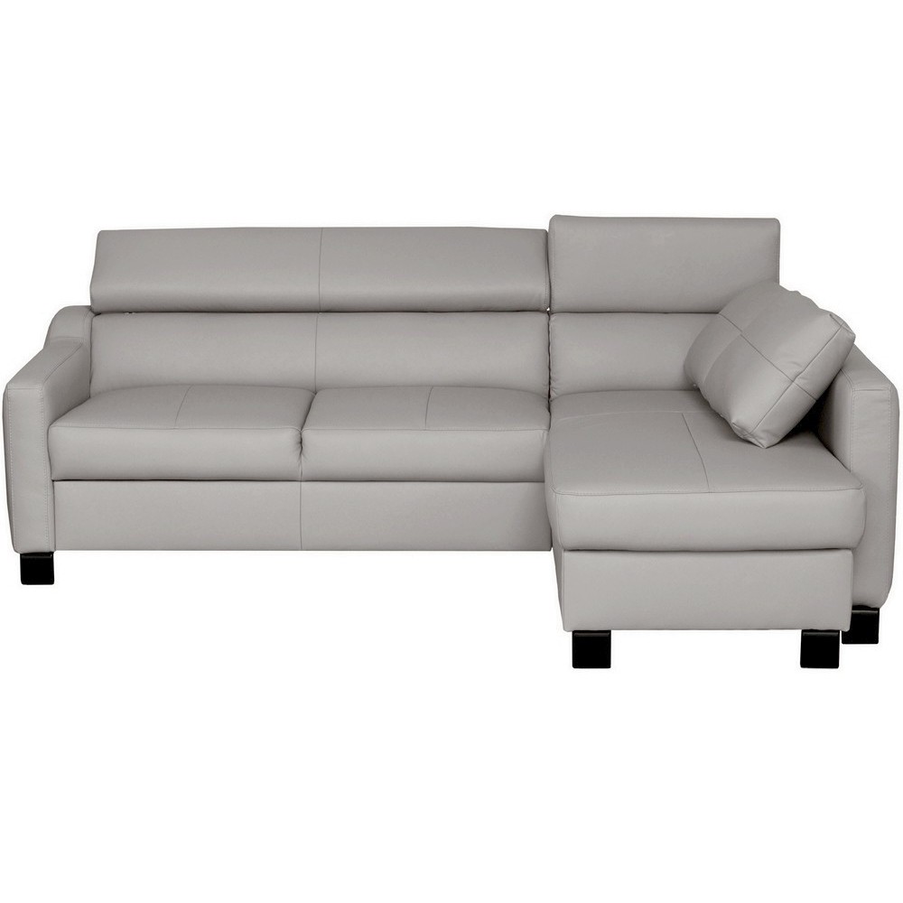 Canapé d'angle convertible en cuir italien de luxe 5 places BRUCE, avec coffre, gris clair, angle droit (vu de face)