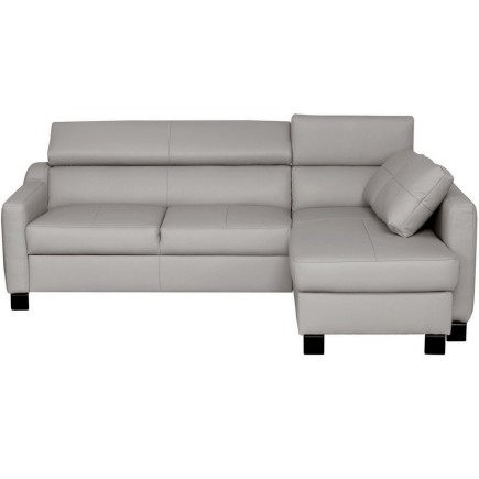 Canapé d'angle convertible en cuir italien de luxe 5 places BRUCE, avec coffre, gris clair, angle droit (vu de face)