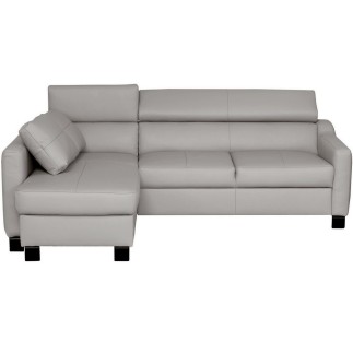 Canapé d'angle convertible en cuir italien de luxe 5 places BRUCE, avec coffre, gris clair, angle gauche (vu de face)