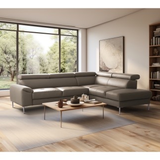 Canapé d'angle convertible en cuir italien luxe 5 places