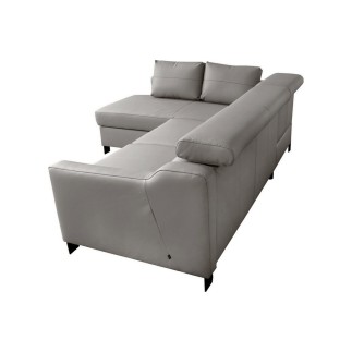 Canapé d'angle convertible en cuir italien de luxe 5 places BRUCE, avec coffre, gris clair, angle gauche (vu de face)